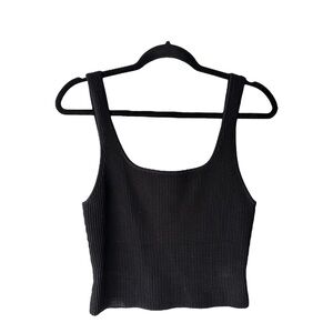 Babaton Black Fitted Ribbed Scuba Crop Tank Top